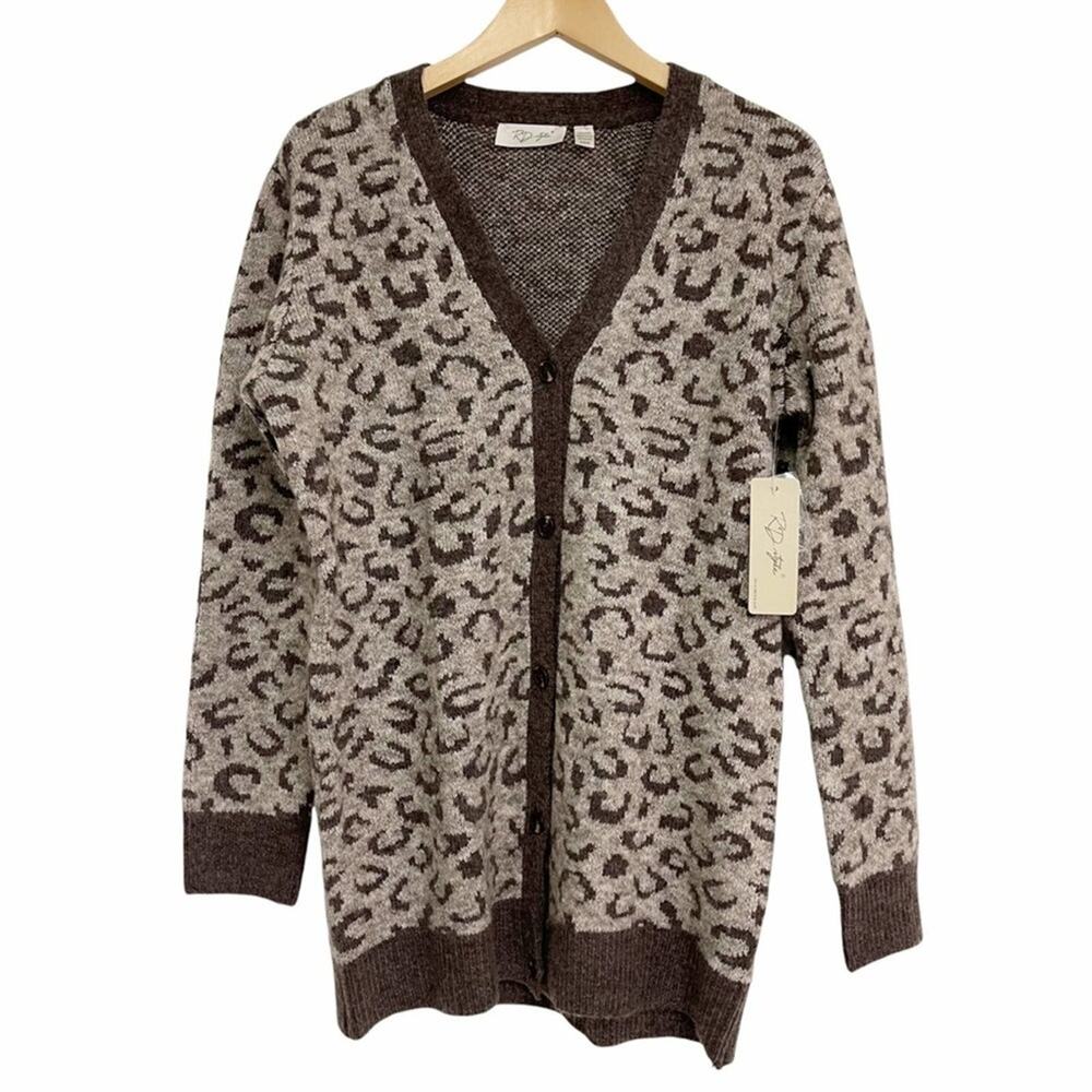 RD STYLE Cardigan  Size Small Leopard Animal Print Brown Gray Oversized NWT